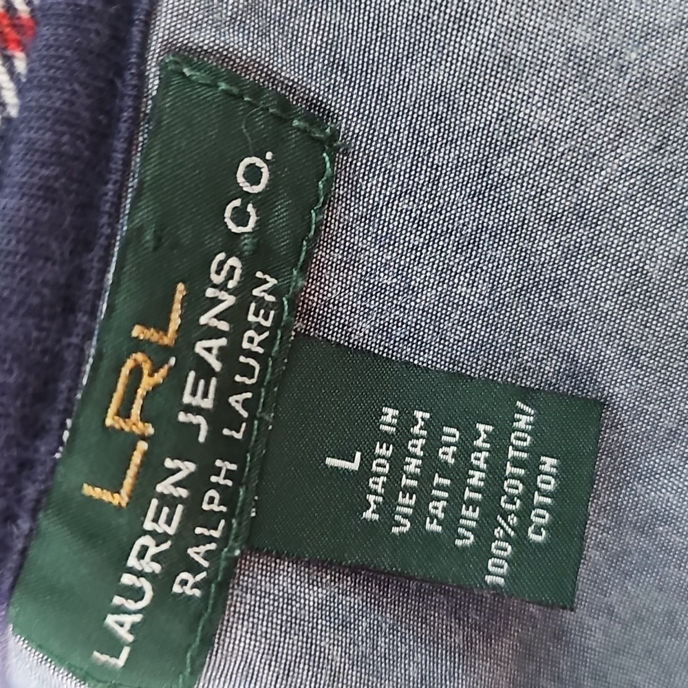 3/$25 Ralph Lauren Size L Navy and White Plaid Henley Top Shirt - Picture 5 of 5